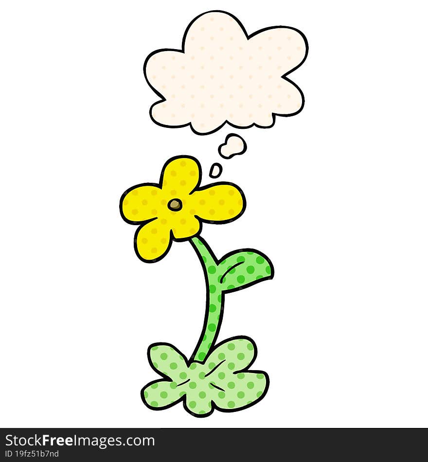 cartoon flower and thought bubble in comic book style