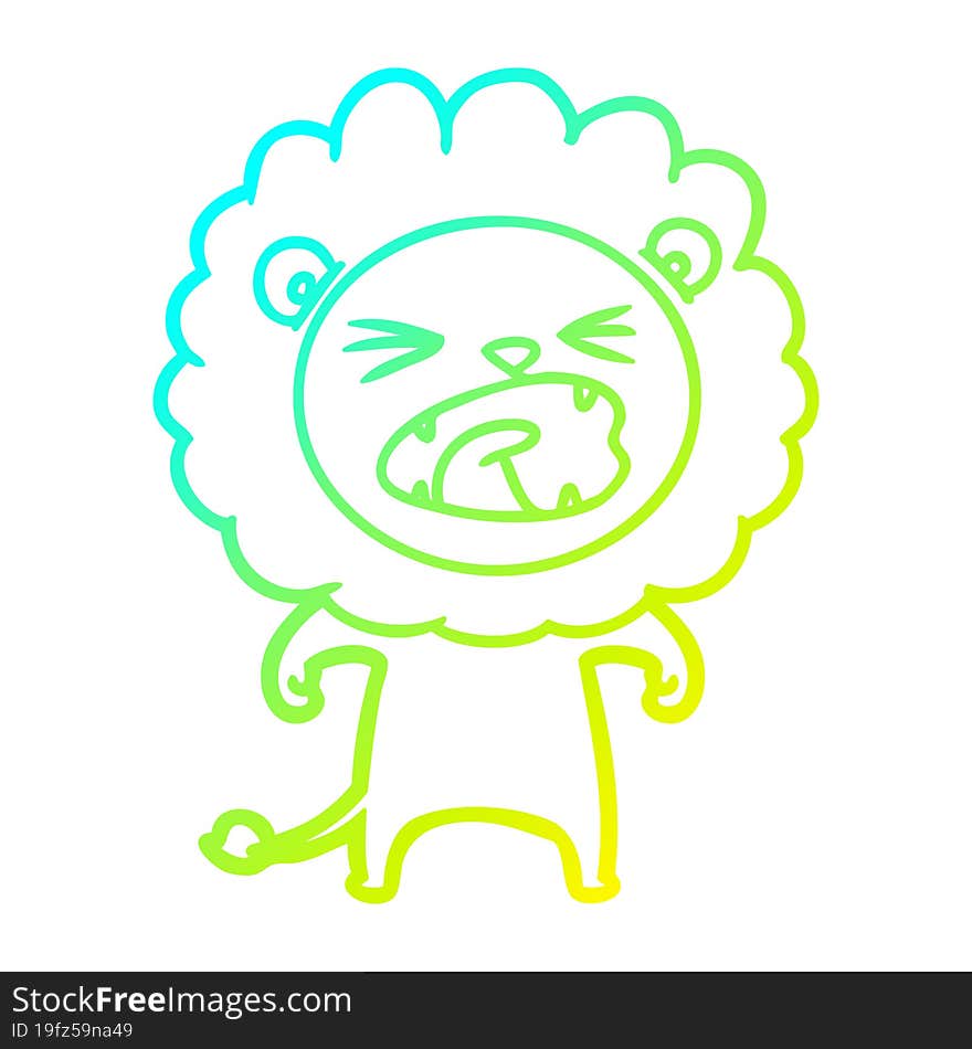 Cold Gradient Line Drawing Cartoon Angry Lion