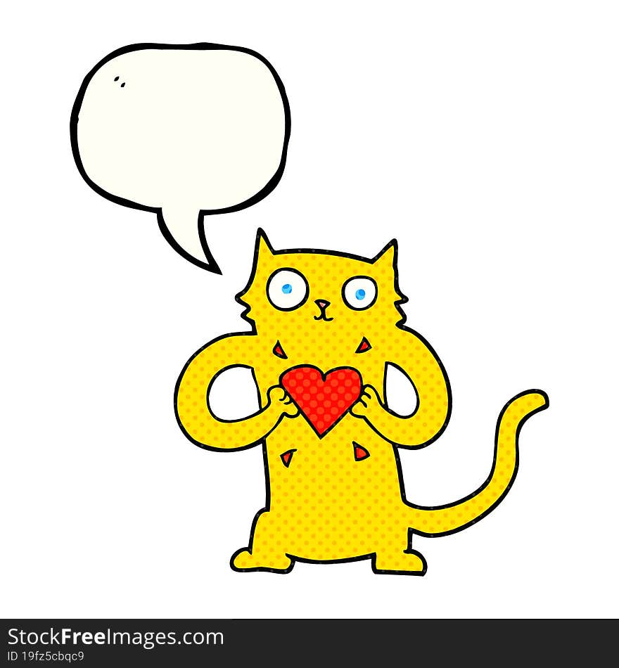 Comic Book Speech Bubble Cartoon Cat With Love Heart