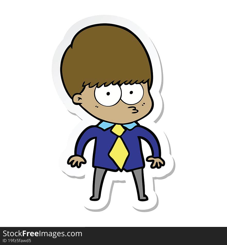 sticker of a nervous cartoon boy wearing shirt and tie