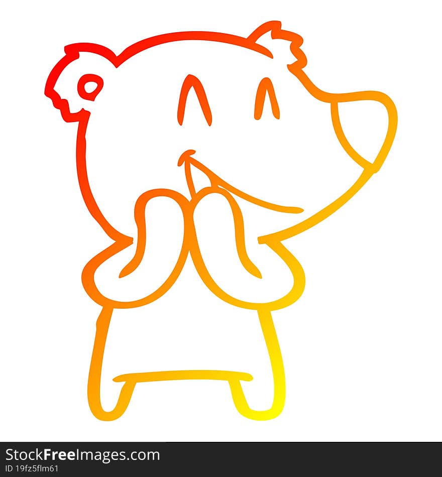 warm gradient line drawing of a laughing bear cartoon