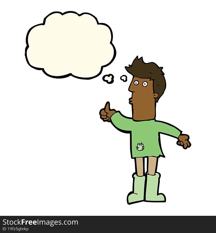 cartoon poor man with thought bubble