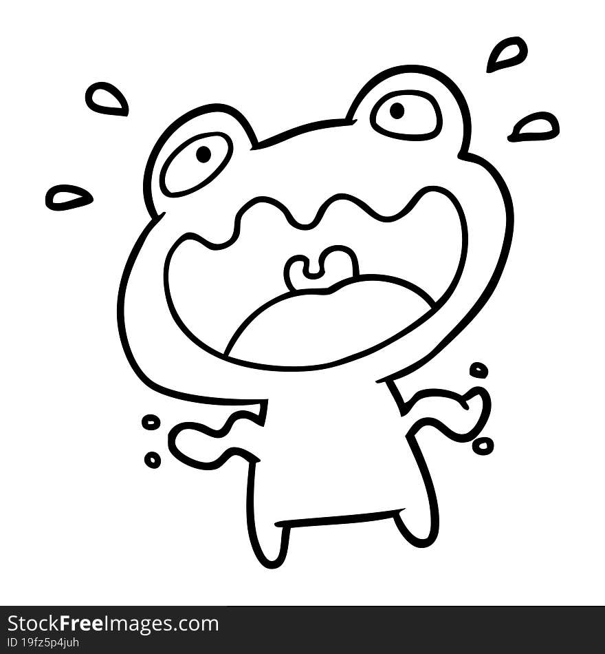 cute line drawing of a frog frightened. cute line drawing of a frog frightened