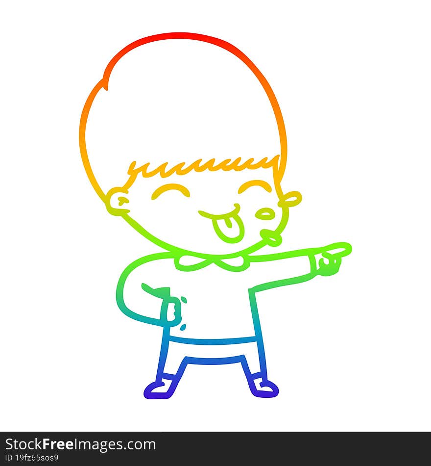 rainbow gradient line drawing cartoon boy sticking out tongue