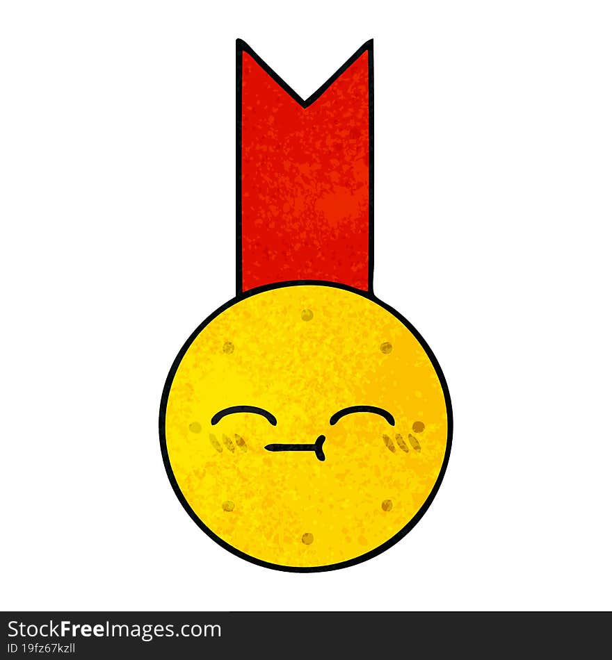 retro grunge texture cartoon of a gold medal