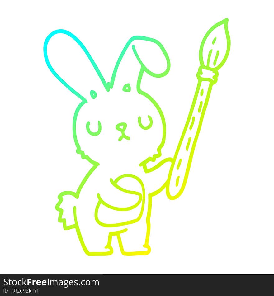 cold gradient line drawing cartoon rabbit with paint brush