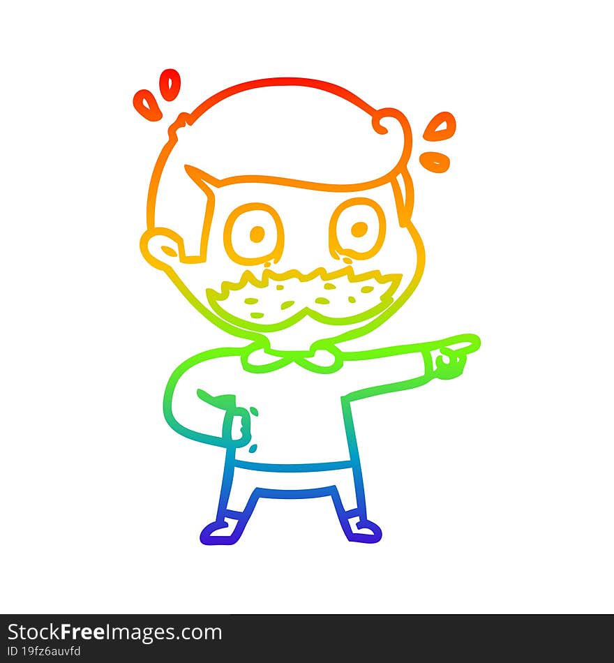 rainbow gradient line drawing cartoon man with mustache shocked