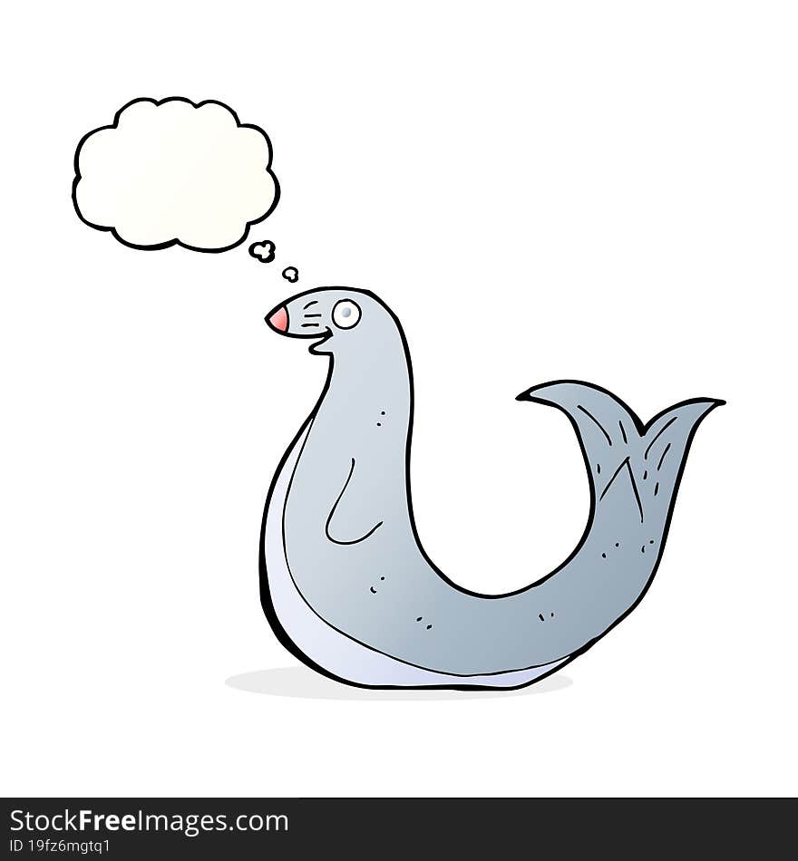 cartoon happy seal with thought bubble