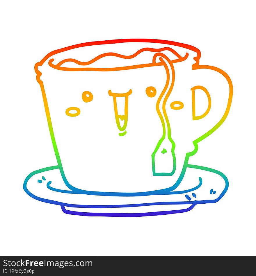 rainbow gradient line drawing cute cartoon cup and saucer