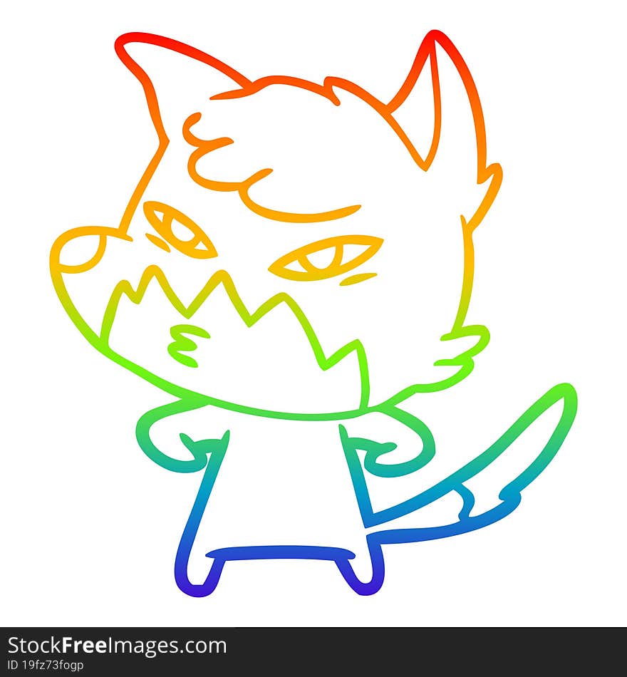 Rainbow Gradient Line Drawing Clever Cartoon Fox