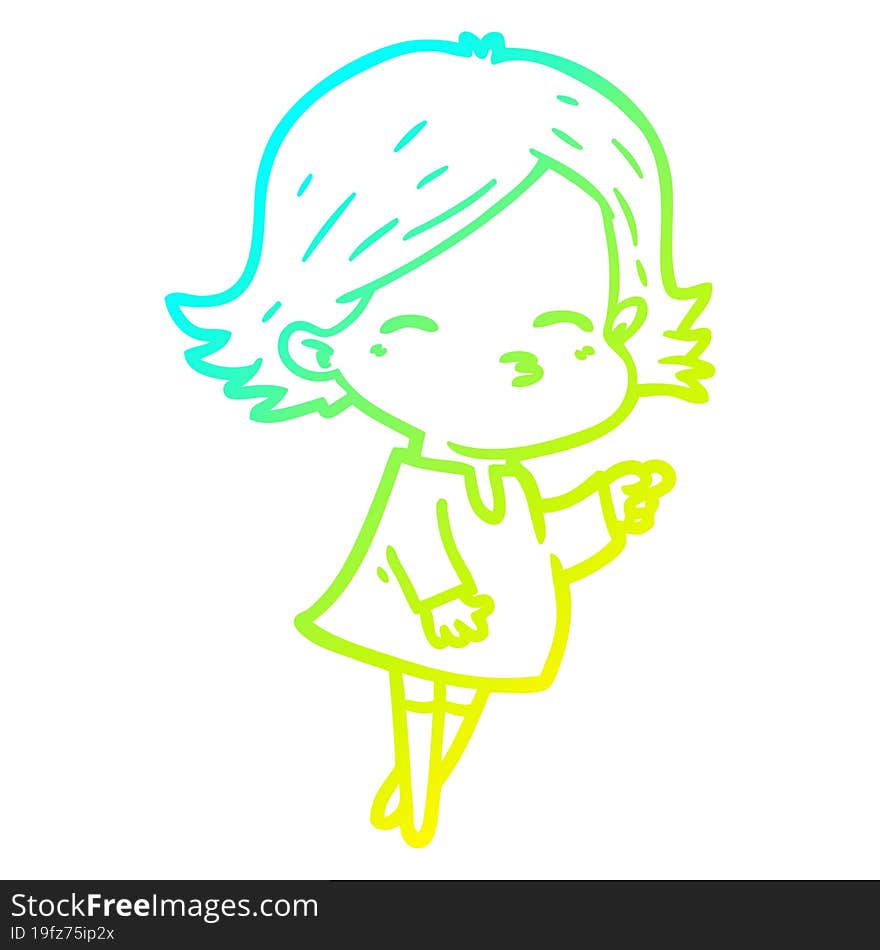 Cold Gradient Line Drawing Cartoon Woman Pointing