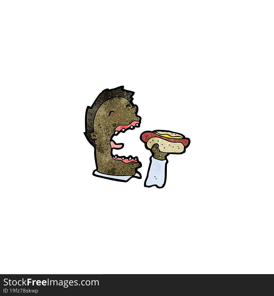 cartoon man eating hot dog