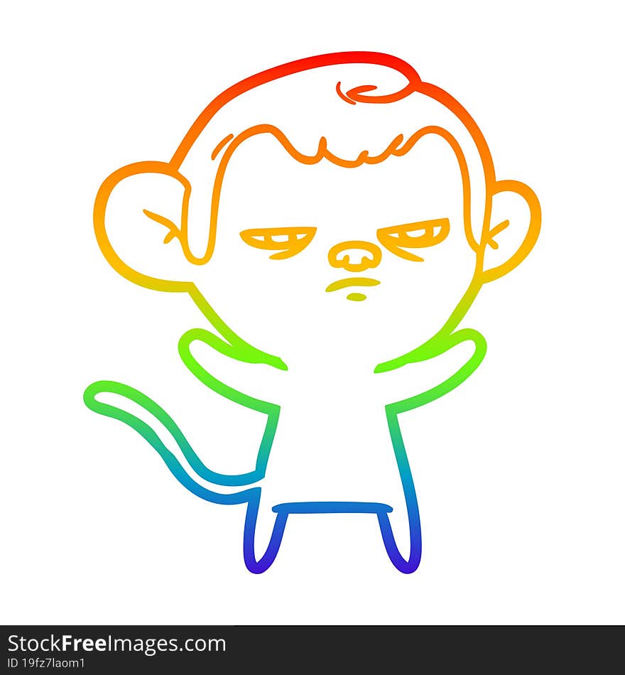 Rainbow Gradient Line Drawing Cartoon Annoyed Monkey