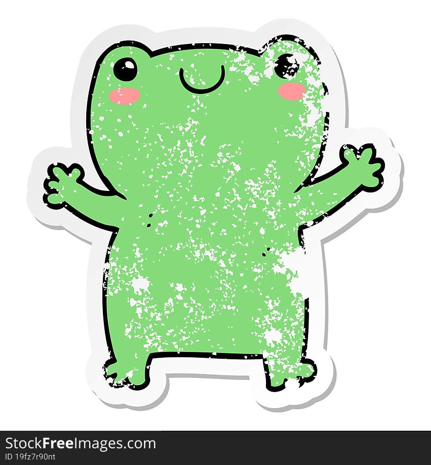 distressed sticker of a cute cartoon frog