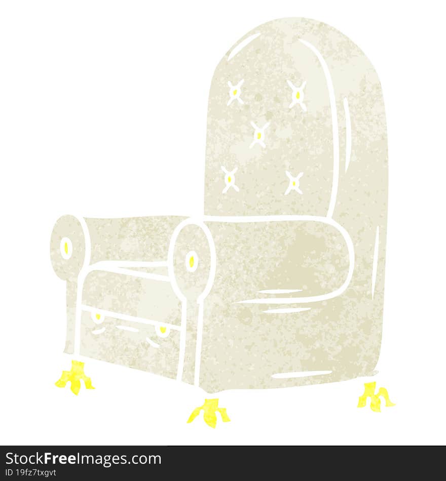 retro cartoon doodle of a blue arm chair