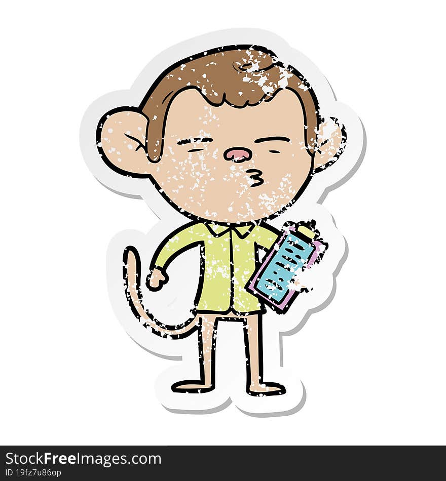 Distressed Sticker Of A Cartoon Office Monkey