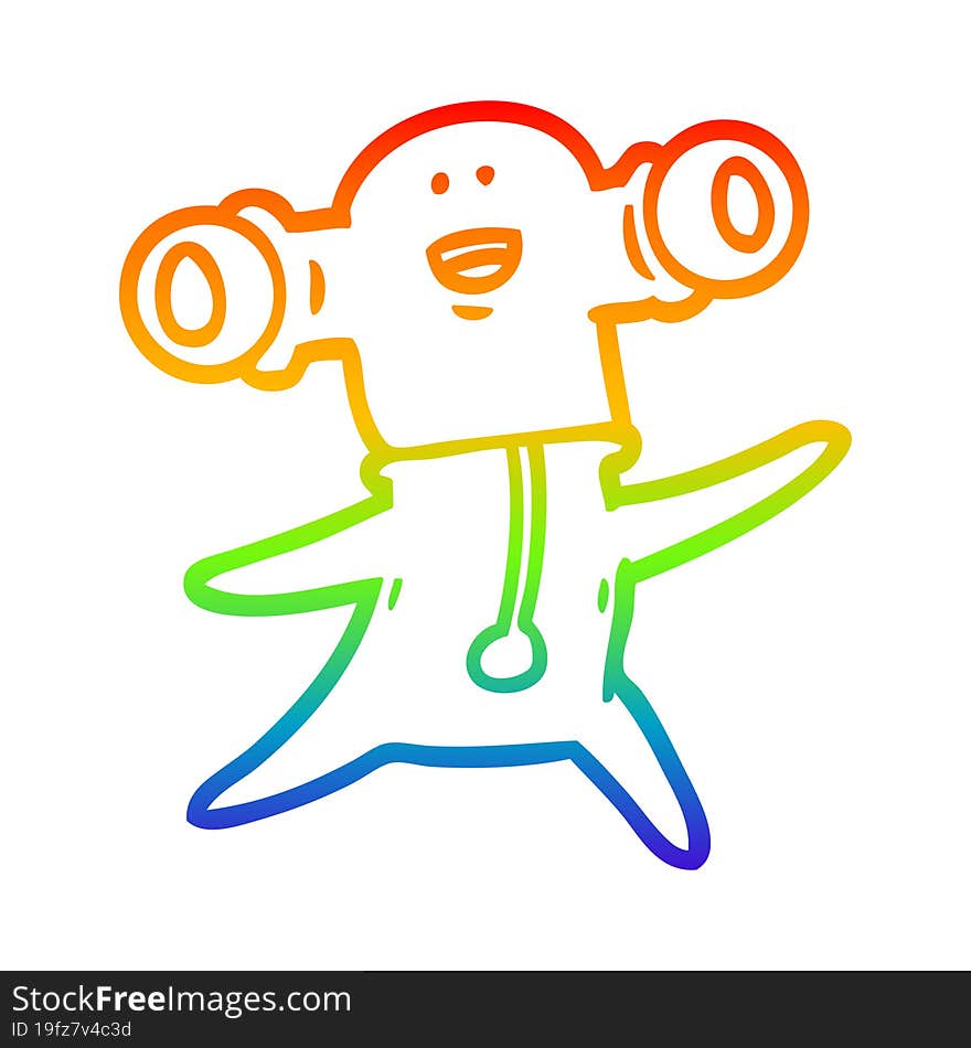 rainbow gradient line drawing of a friendly cartoon alien