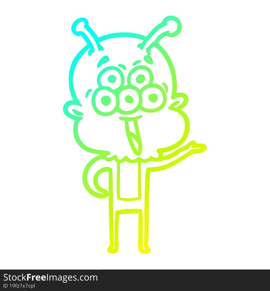 cold gradient line drawing happy cartoon alien greeting