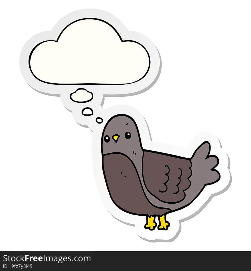 cartoon bird with thought bubble as a printed sticker