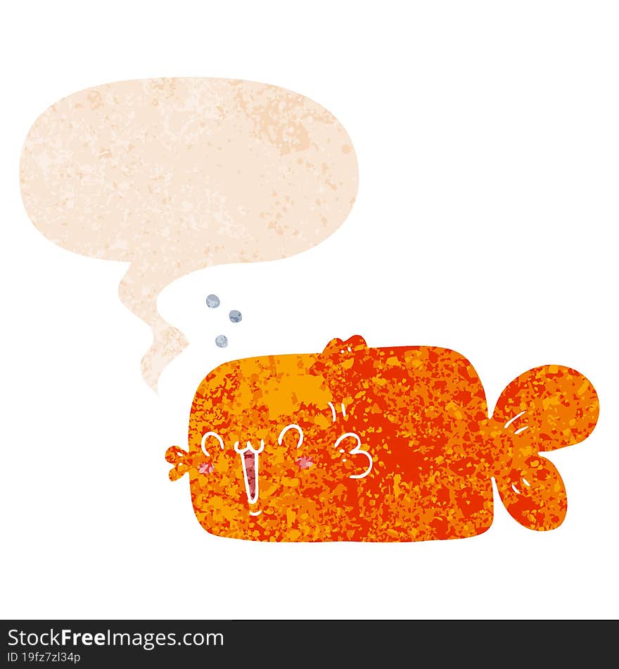 cartoon fish and speech bubble in retro textured style