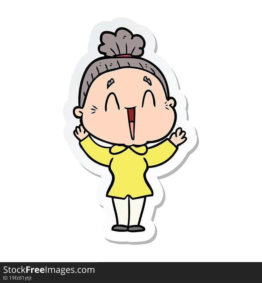 Sticker Of A Cartoon Happy Old Lady