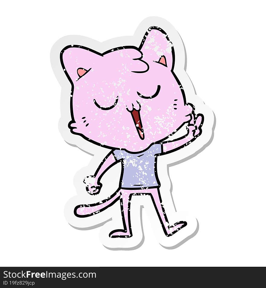 distressed sticker of a cartoon cat singing