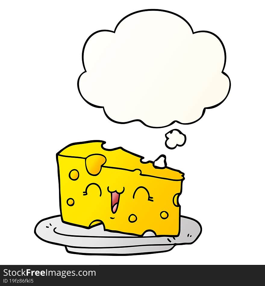 cute cartoon cheese and thought bubble in smooth gradient style