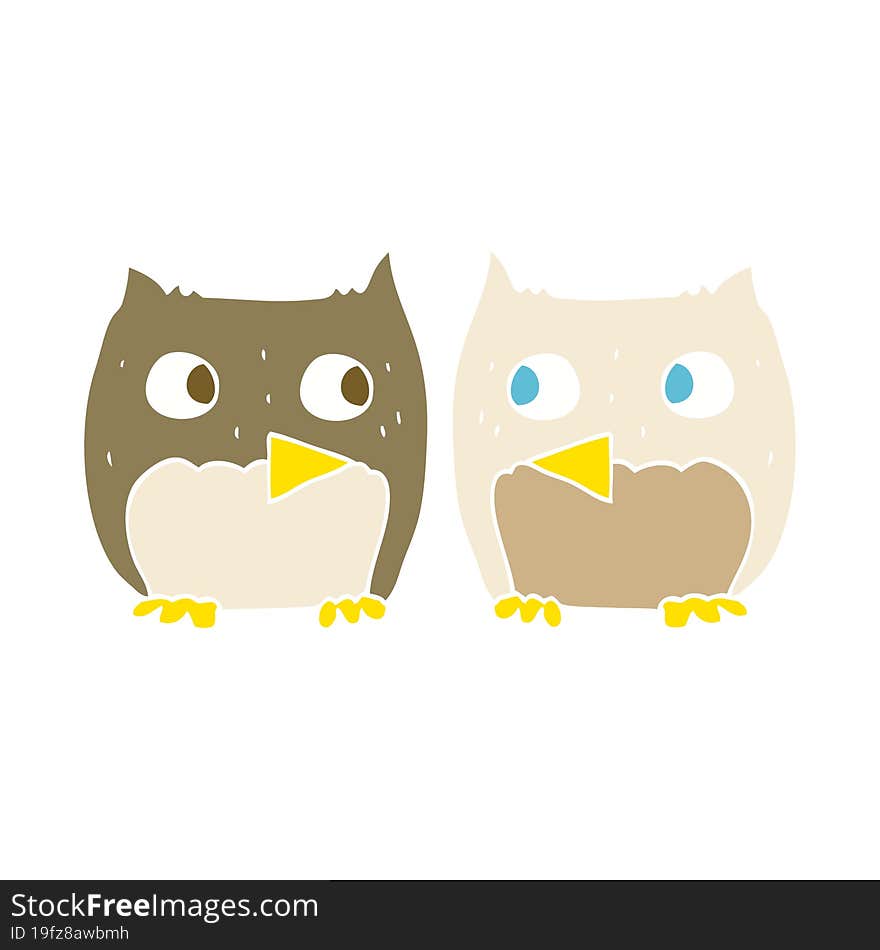 cute flat color illustration of owls. cute flat color illustration of owls