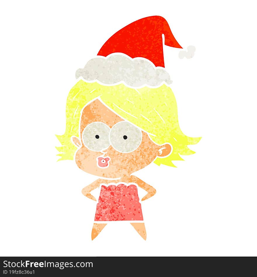 Retro Cartoon Of A Girl Pouting Wearing Santa Hat