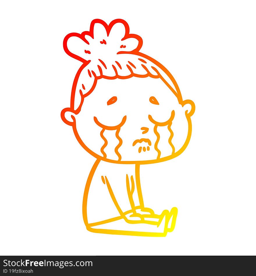 warm gradient line drawing of a cartoon crying woman