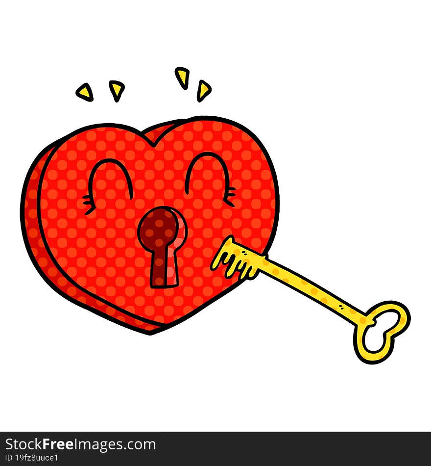 cartoon heart with key. cartoon heart with key