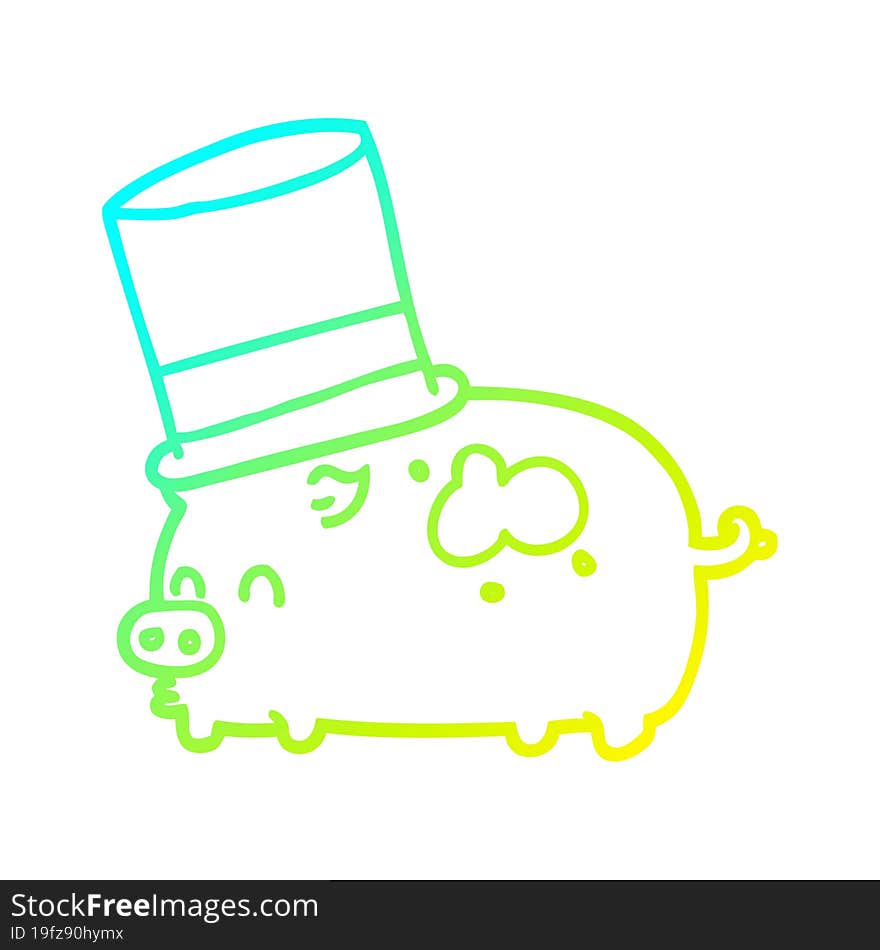 cold gradient line drawing cartoon pig wearing top hat