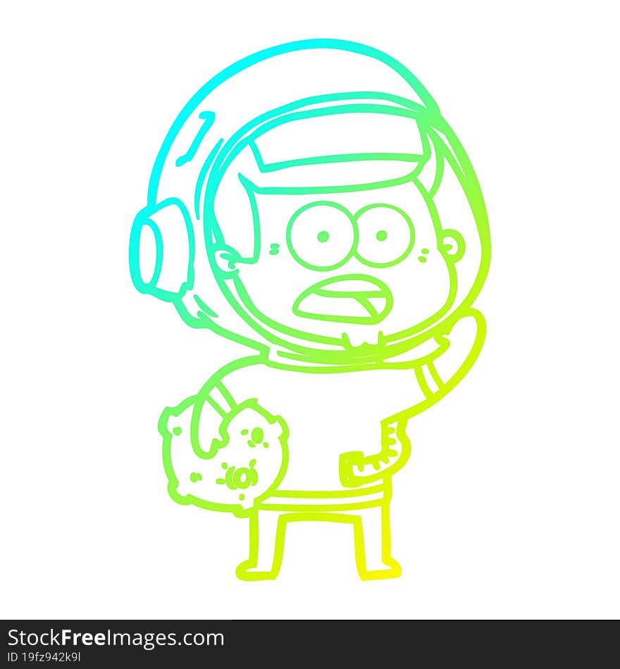 Cold Gradient Line Drawing Cartoon Surprised Astronaut Holding Moon Rock