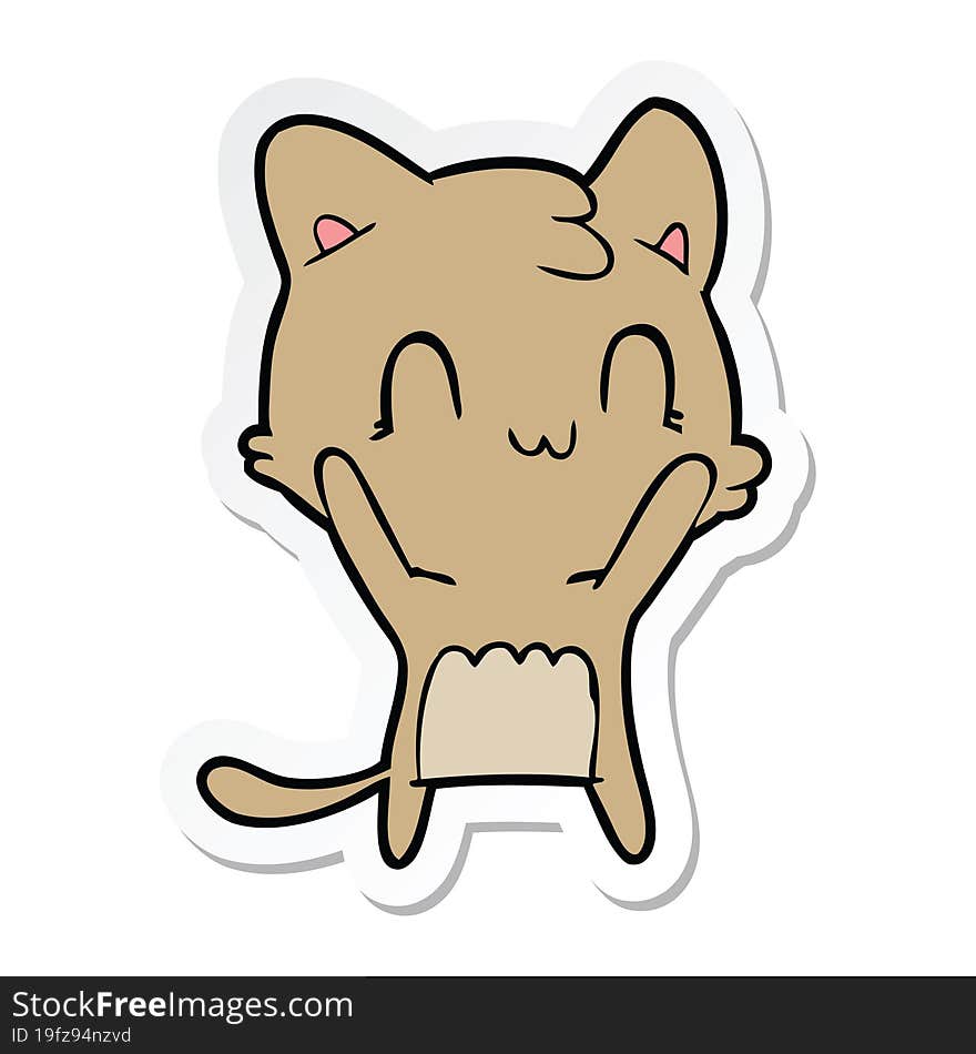 Sticker Of A Cartoon Happy Cat