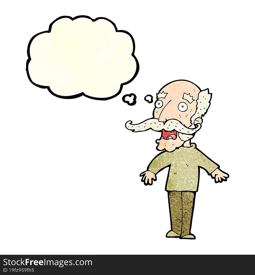 cartoon old man gasping in surprise with thought bubble