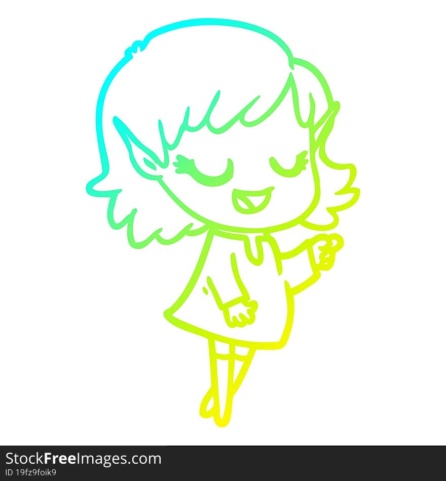 cold gradient line drawing happy cartoon elf girl pointing