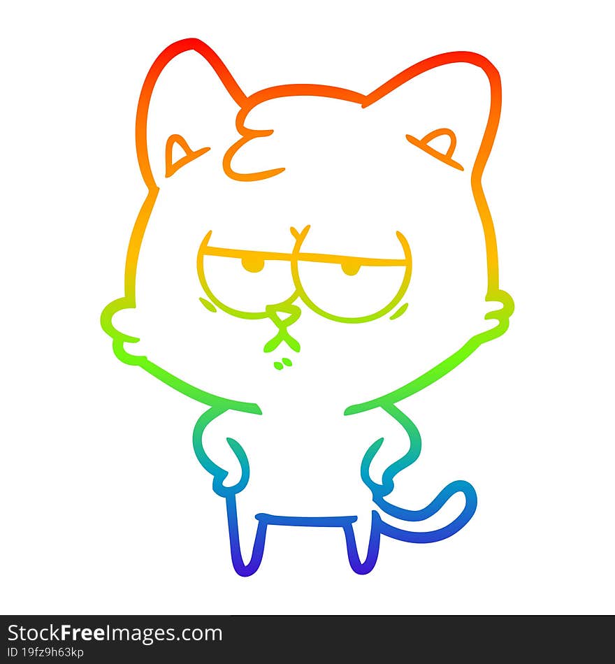 rainbow gradient line drawing of a bored cartoon cat