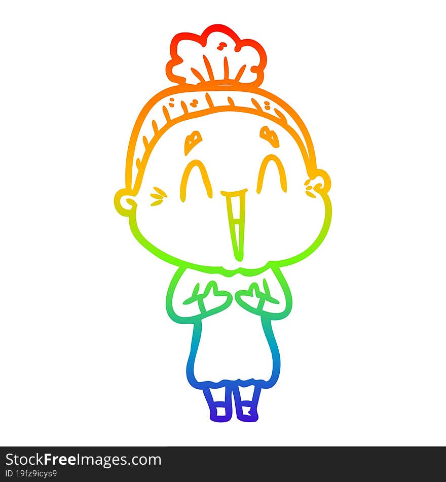 rainbow gradient line drawing of a cartoon happy old lady