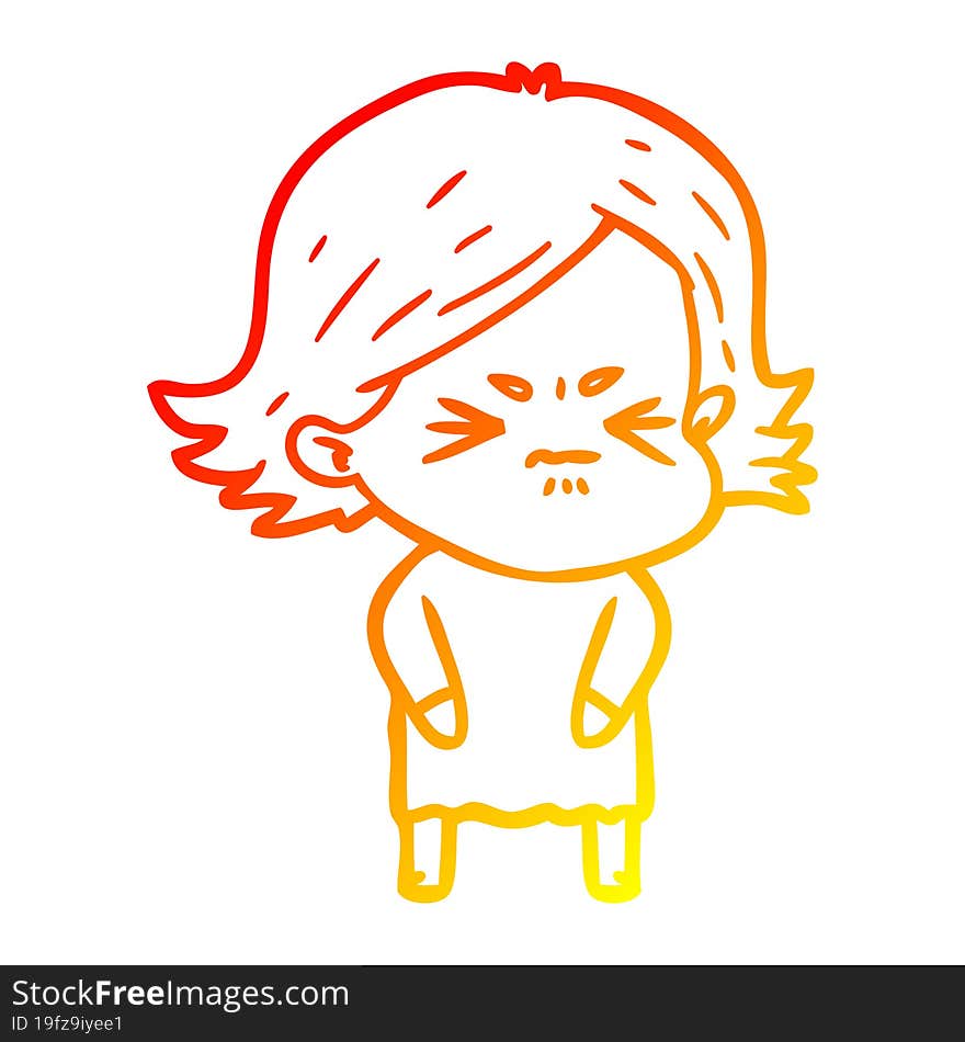 warm gradient line drawing of a cartoon angry girl