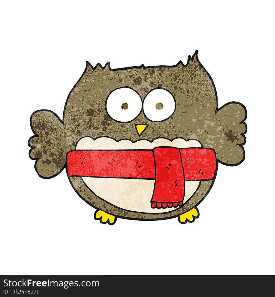 textured cartoon owl wearing scarf