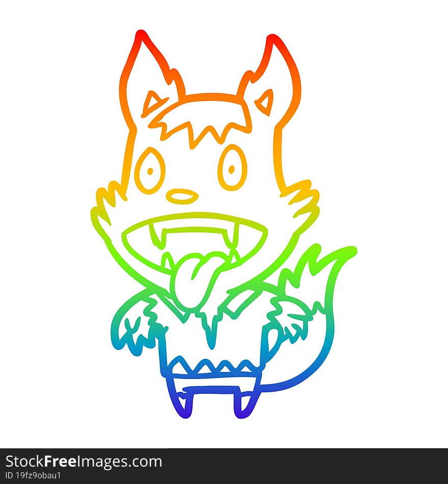 rainbow gradient line drawing of a halloween werewolf