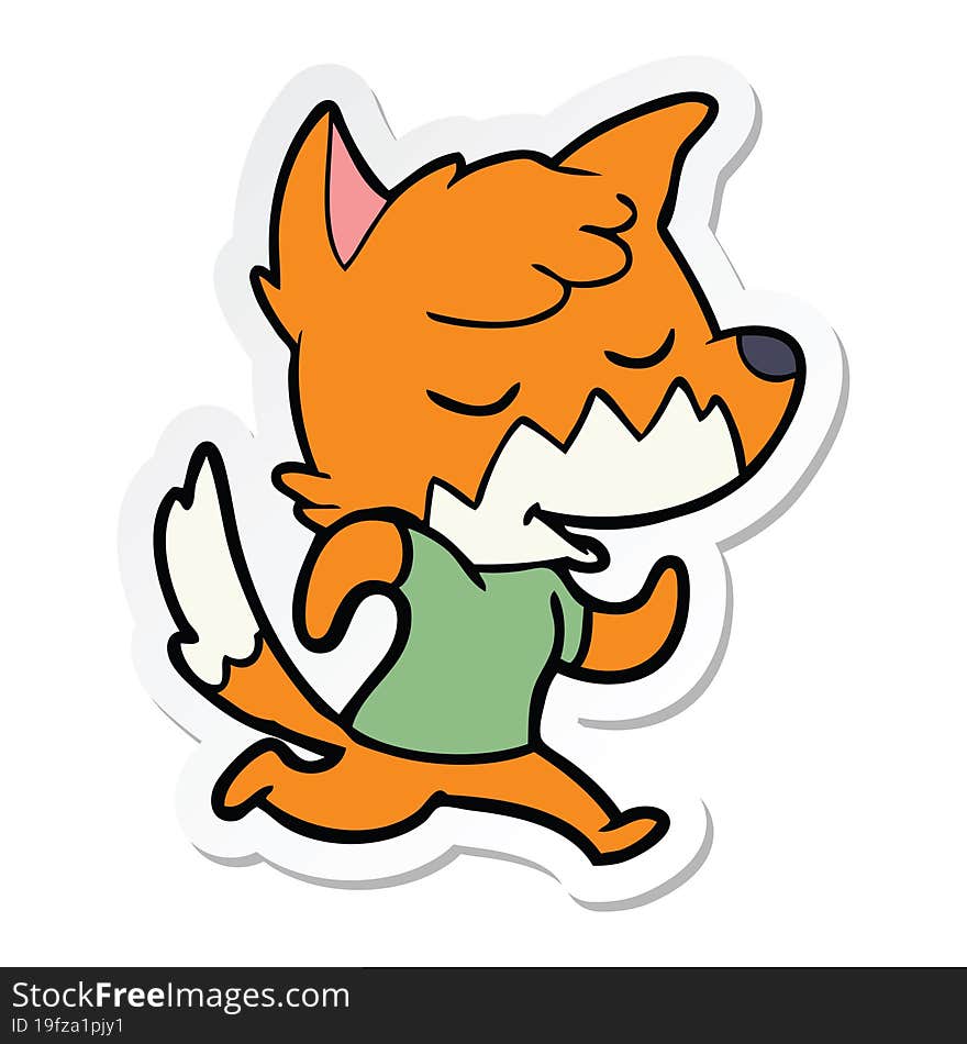 sticker of a friendly cartoon fox running