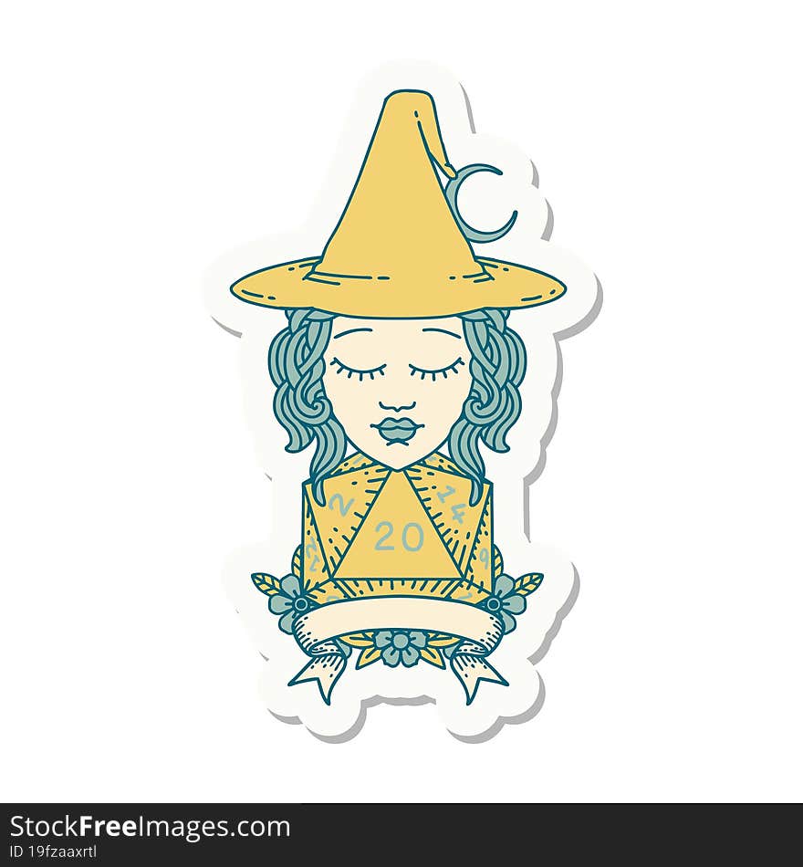 human witch with natural twenty dice roll sticker