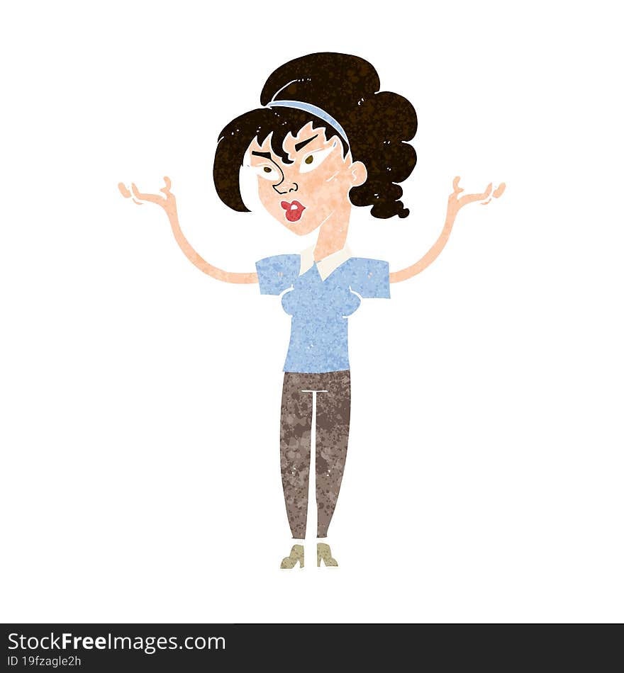 cartoon woman raising hands in air