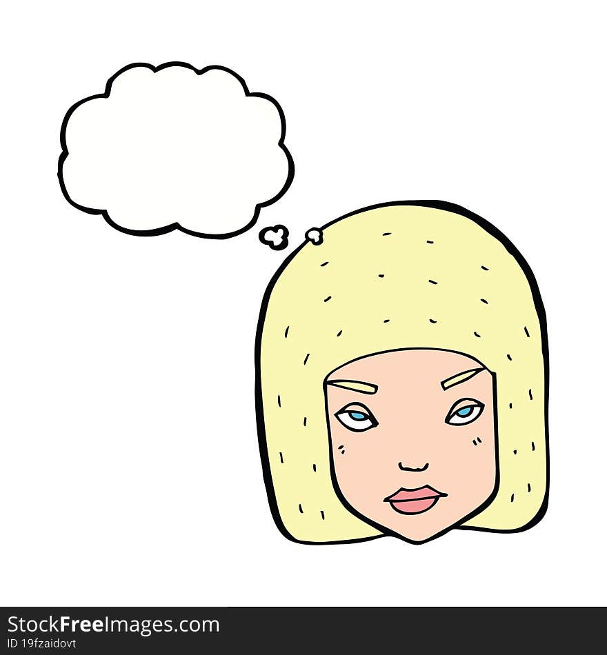 Cartoon Annoyed Female Face With Thought Bubble