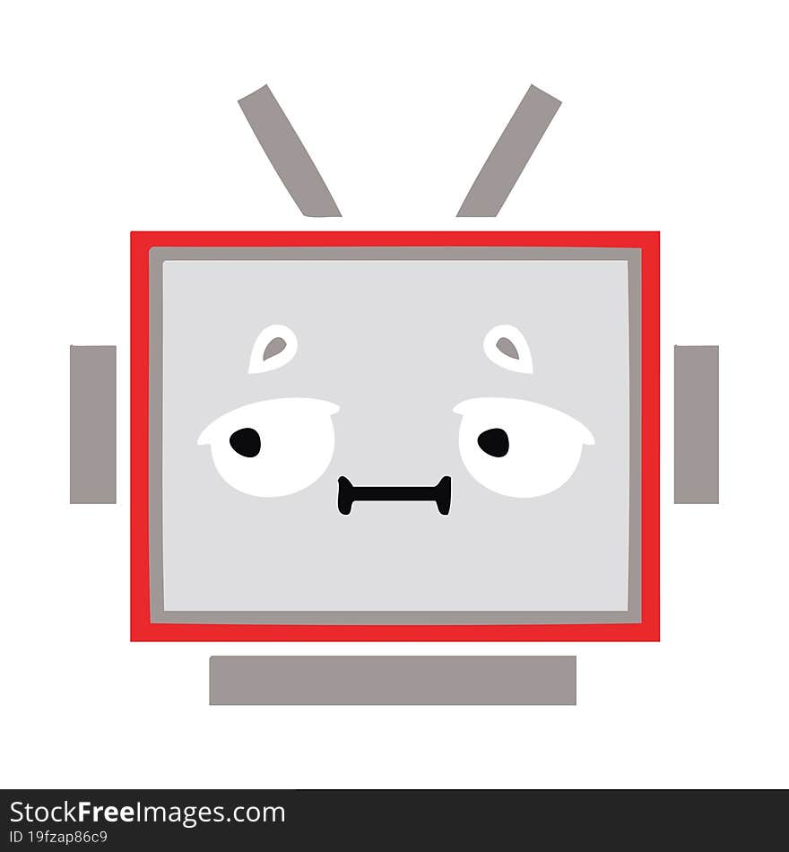 Flat Color Retro Cartoon Robot Head