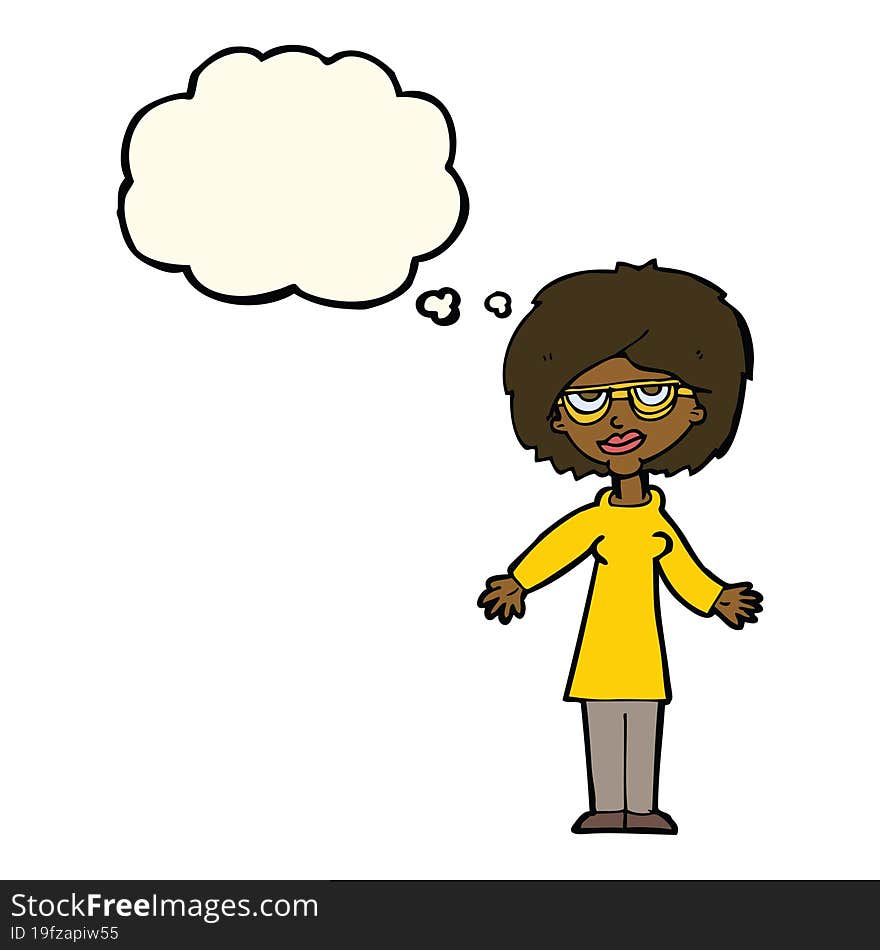 Cartoon Woman Wearing Glasses With Thought Bubble