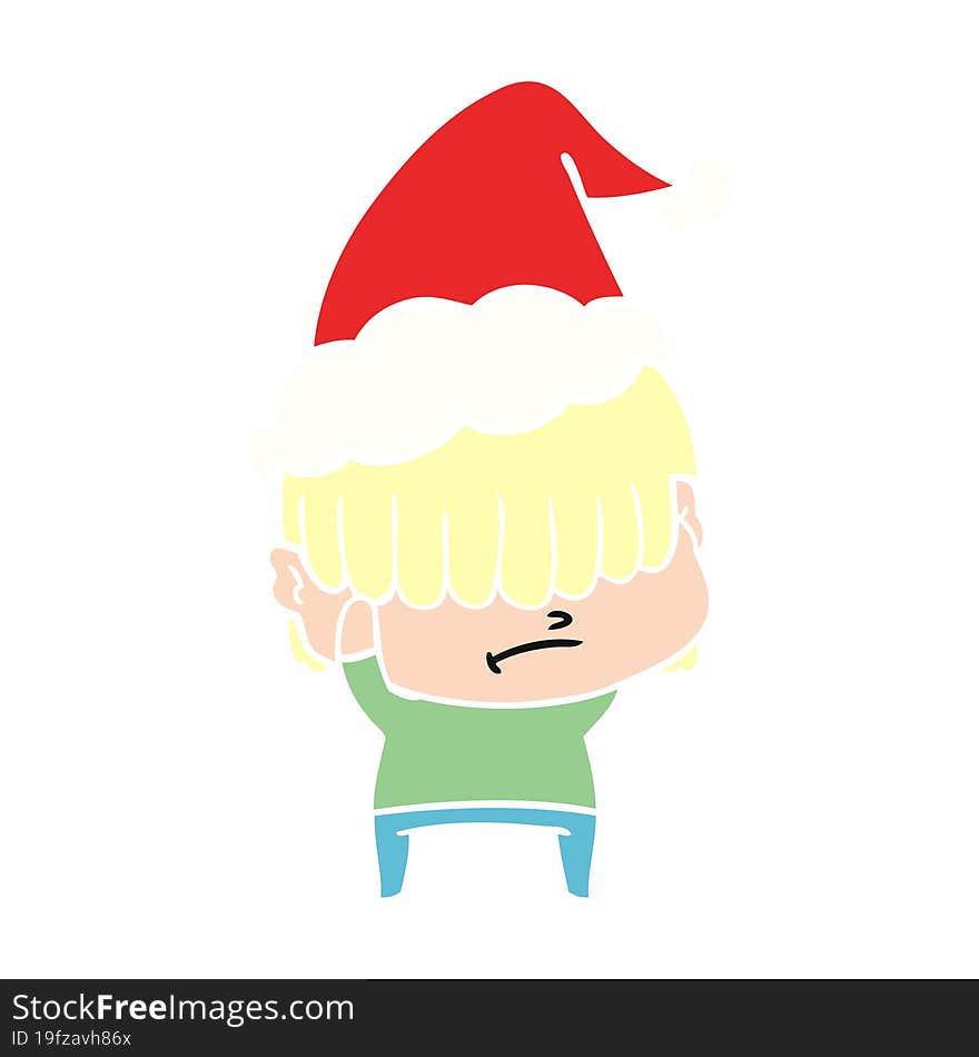 flat color illustration of a boy with untidy hair wearing santa hat