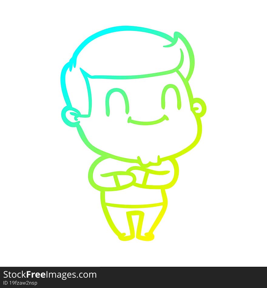 cold gradient line drawing of a cartoon happy man