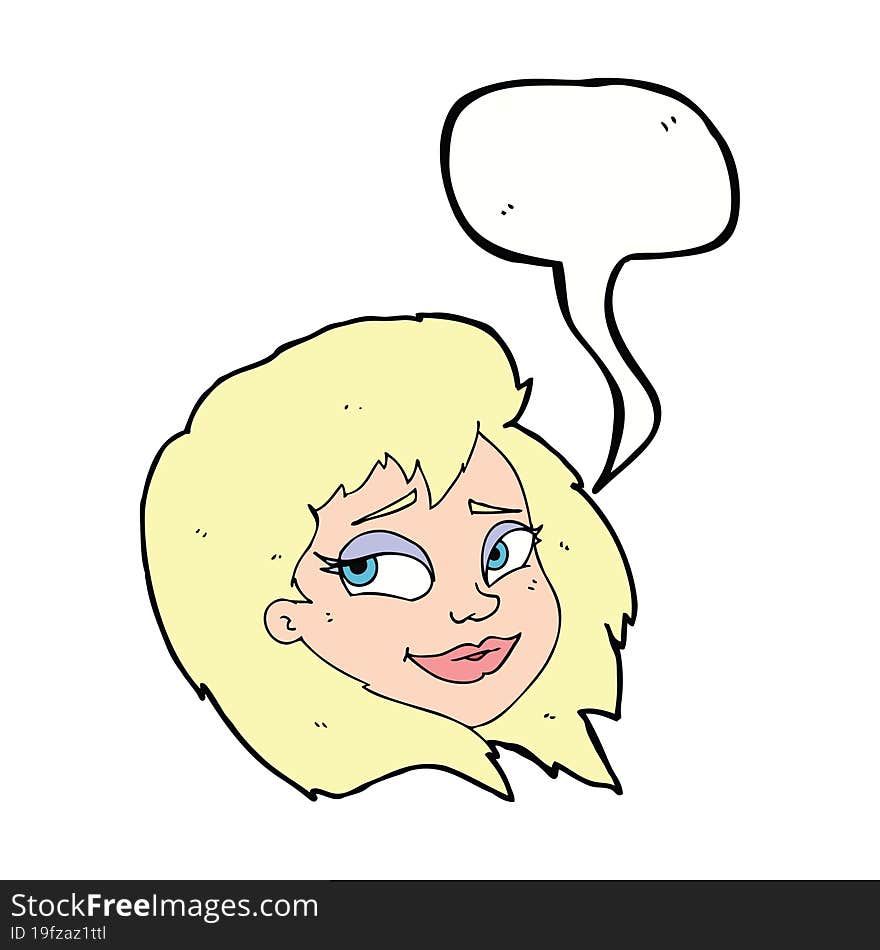 Cartoon Happy Female Face With Speech Bubble